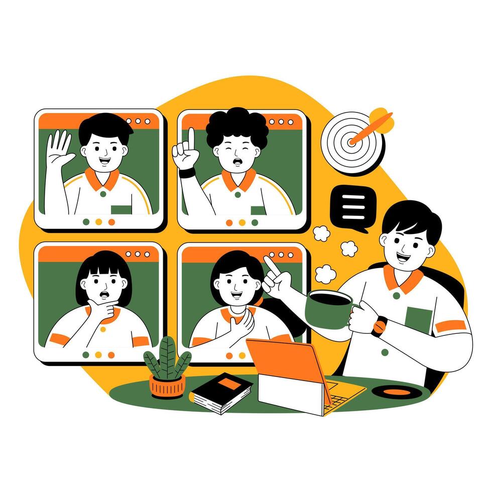 teamwork on project discussion flat illustration vector