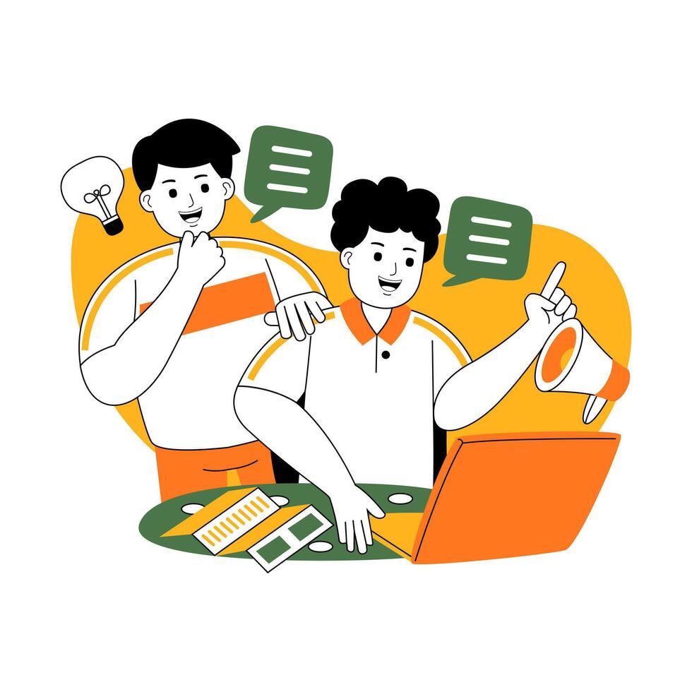 teamwork on project discussion flat illustration vector