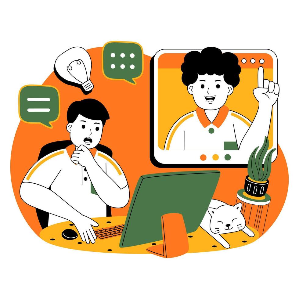 teamwork on project discussion flat illustration vector