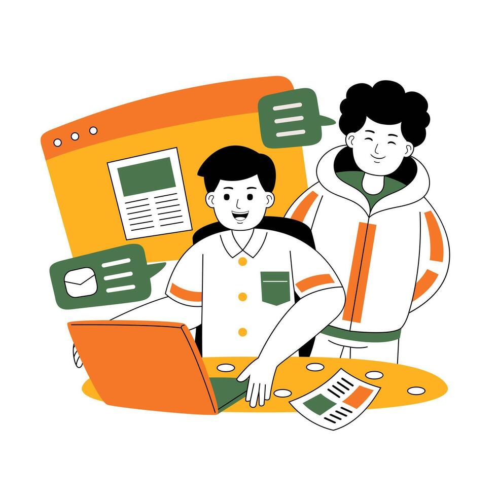 teamwork on project discussion flat illustration vector