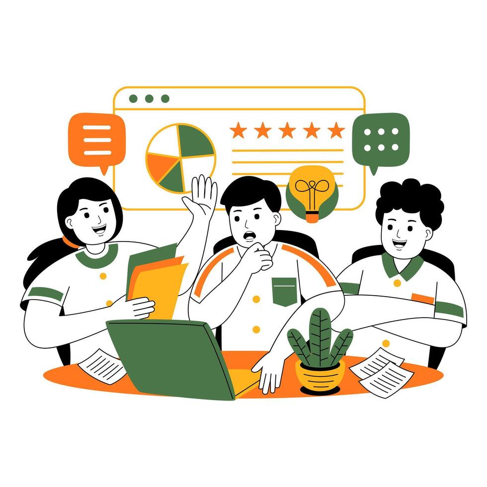 teamwork on project discussion flat illustration vector