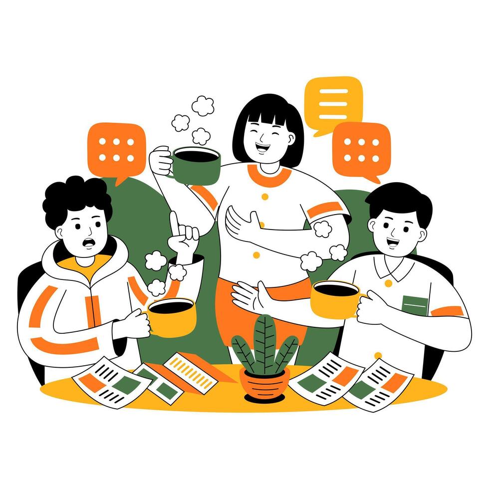 teamwork on project discussion flat illustration vector