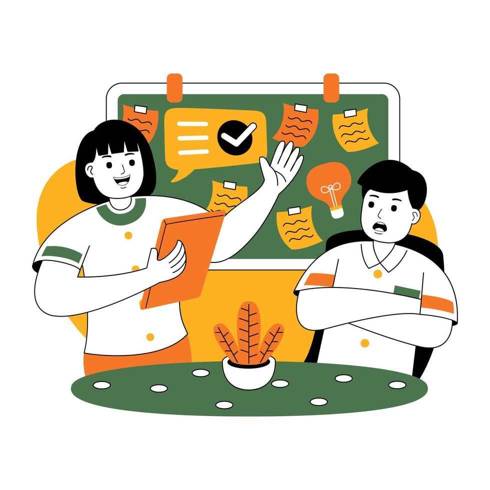 teamwork on project discussion flat illustration vector