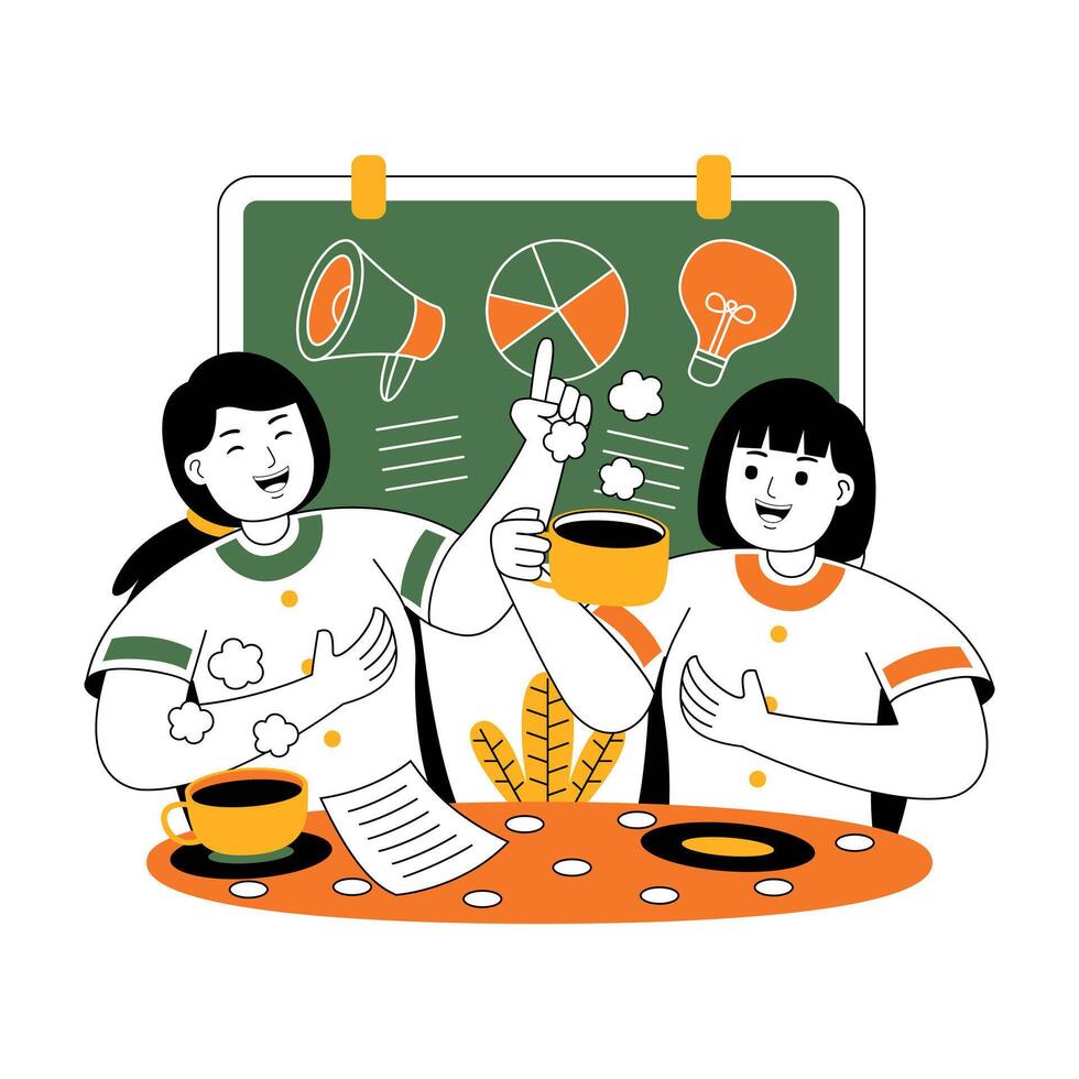 teamwork on project discussion flat illustration vector