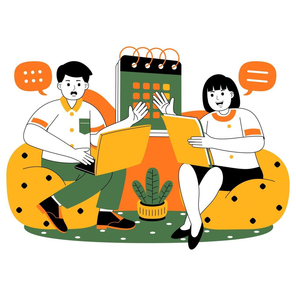 teamwork on project discussion flat illustration vector