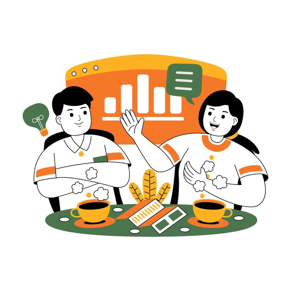 teamwork on project discussion flat illustration vector