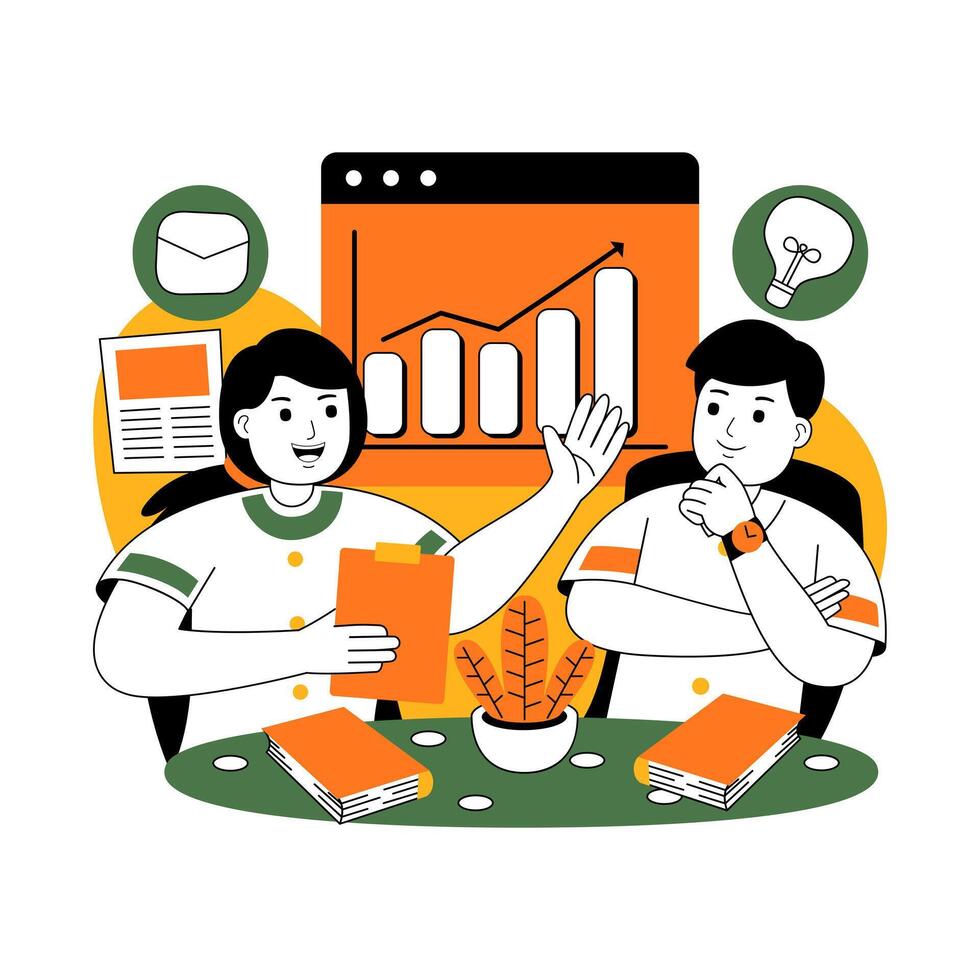 teamwork on project discussion flat illustration vector