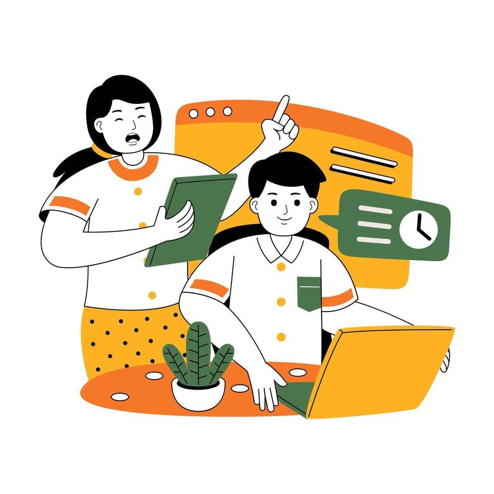 teamwork on project discussion flat illustration vector