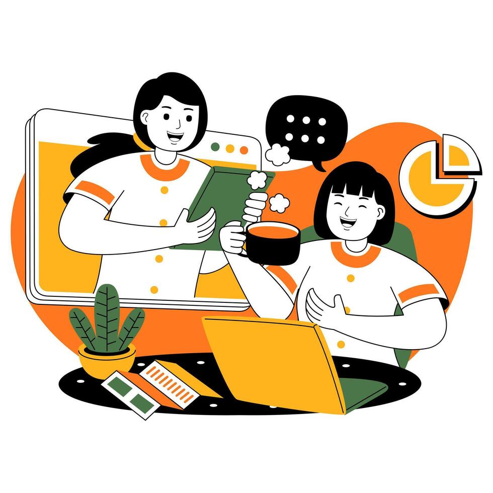 teamwork on project discussion flat illustration vector