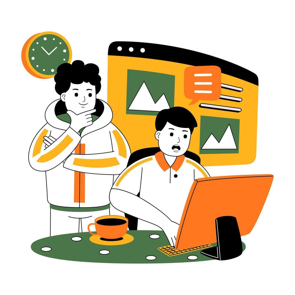 teamwork on project discussion flat illustration vector