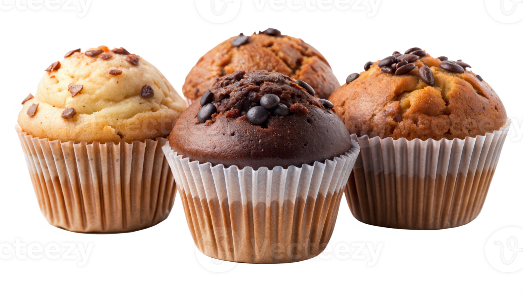 Four muffins with different toppings png