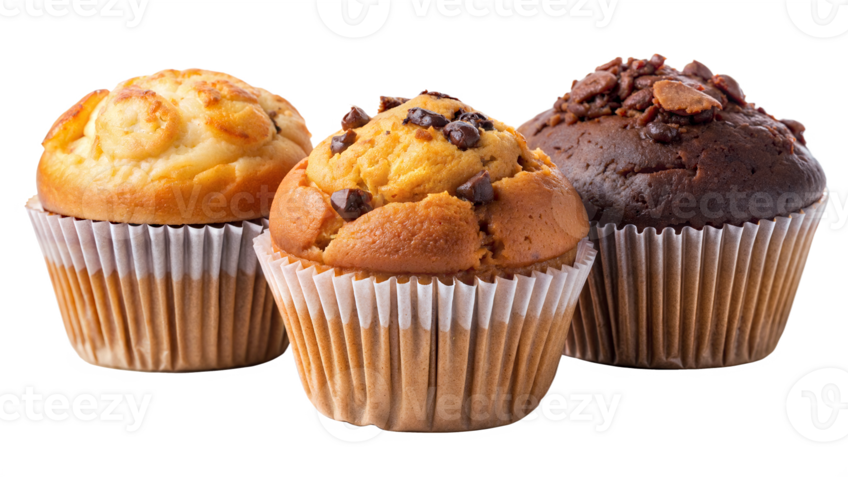 Three muffins with different toppings png