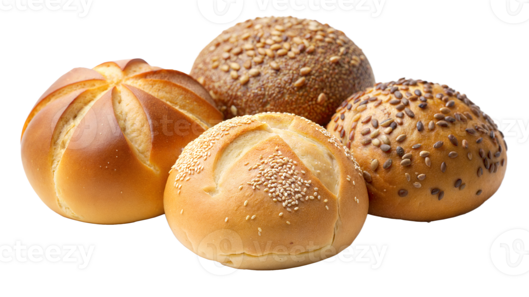 Four different types of bread are shown, with one of them being a bagel png