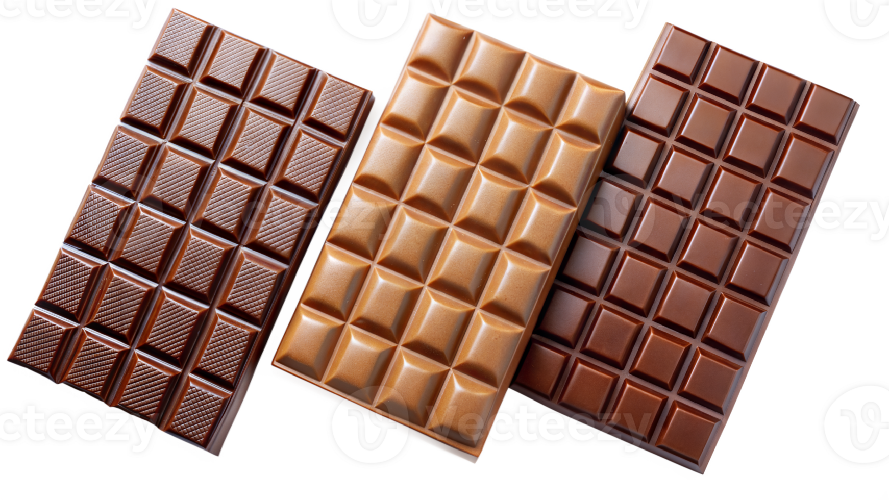 Three chocolate bars with different shapes and sizes png