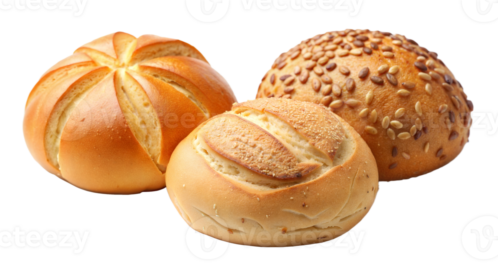 Three different types of bread are shown, with one being a round bread png