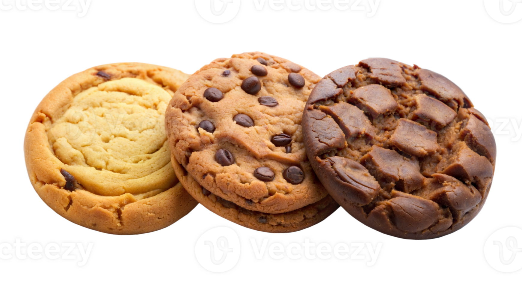 Three different types of cookies are stacked on top of each other png