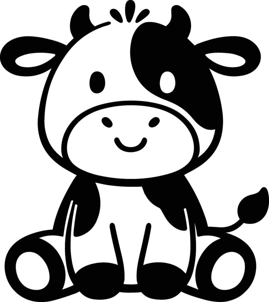 Cute Smiling Baby Cow Cartoon Sitting vector