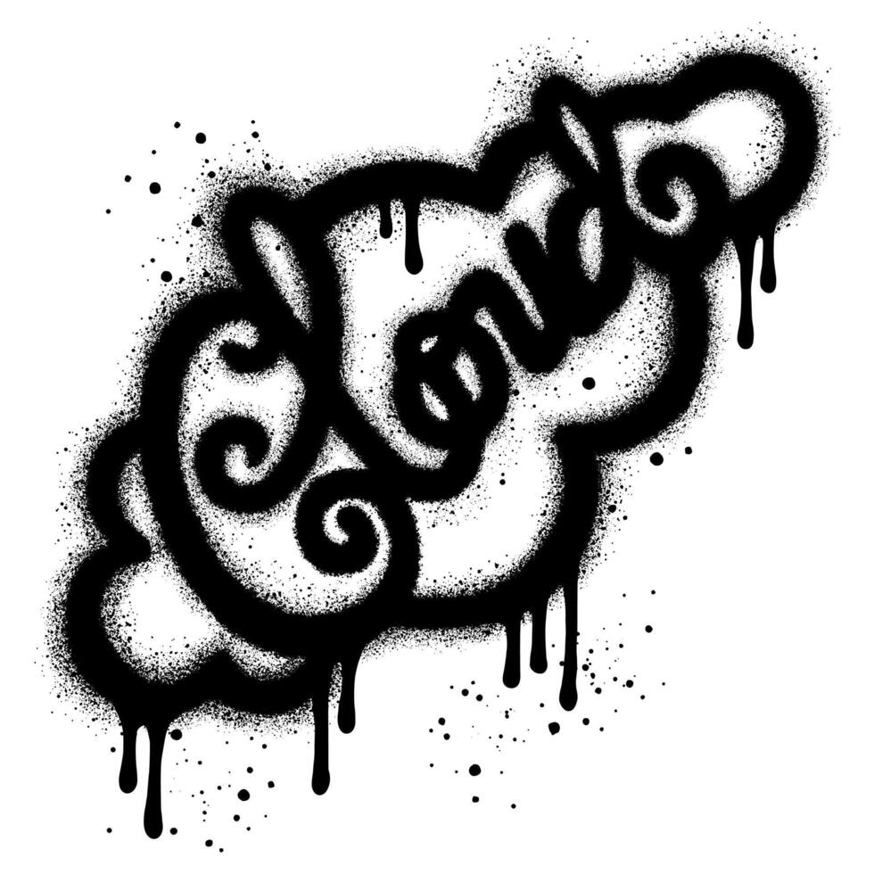 Cloud graffiti with black spray paint isolated with a white background. vector