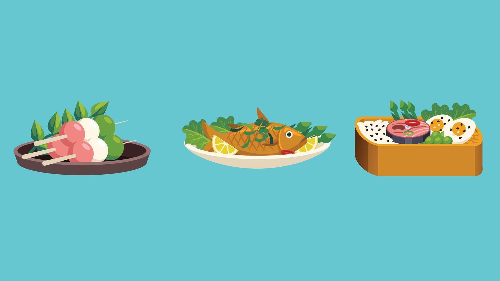 Asian food recipes dishes isolated illustration vector