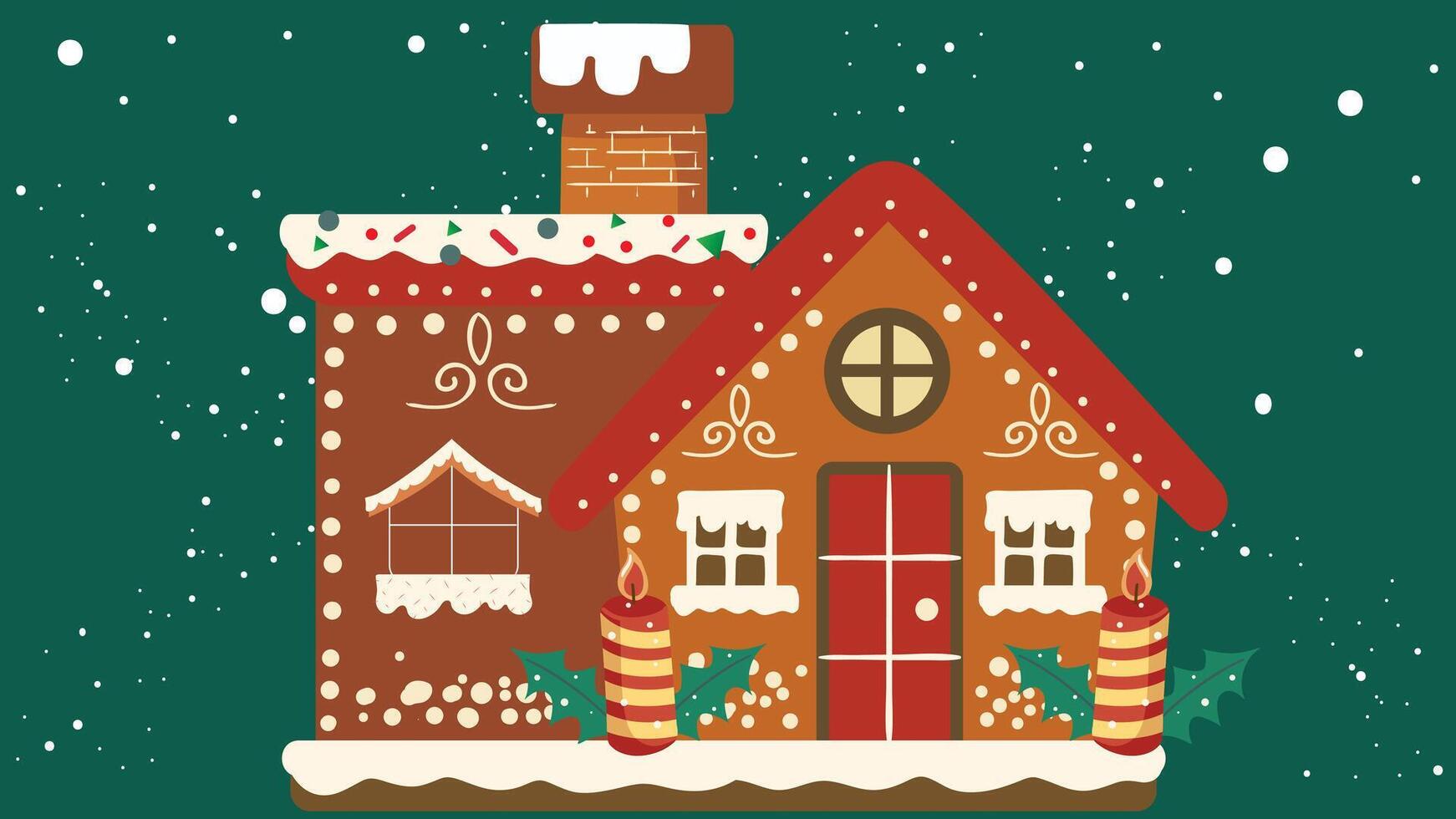 Snowy Christmas house in new year's eve with snowflakes illustration vector