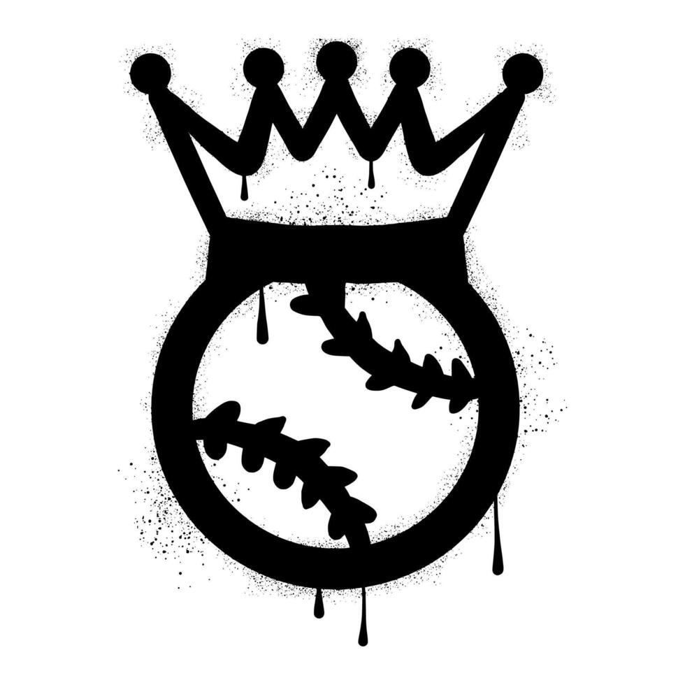 Baseball ball wearing crown with black spray paint graffiti style vector