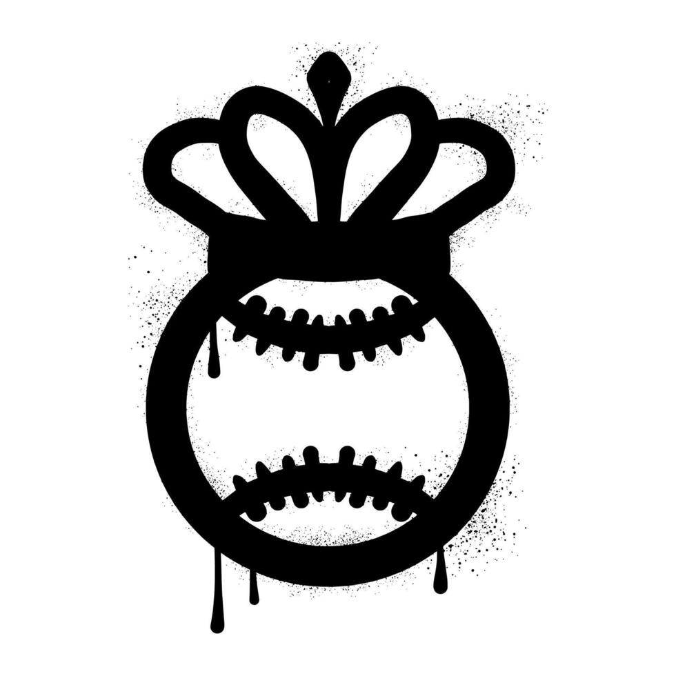Baseball ball wearing crown with black spray paint graffiti style vector