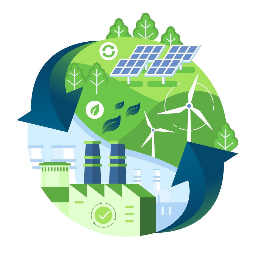 Carbon Neutrality Sustainable Business, net zero carbon emission Co2 neutral illustration vector