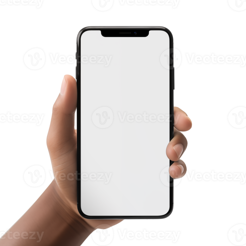 Hand holding phone isolated on transparent background png