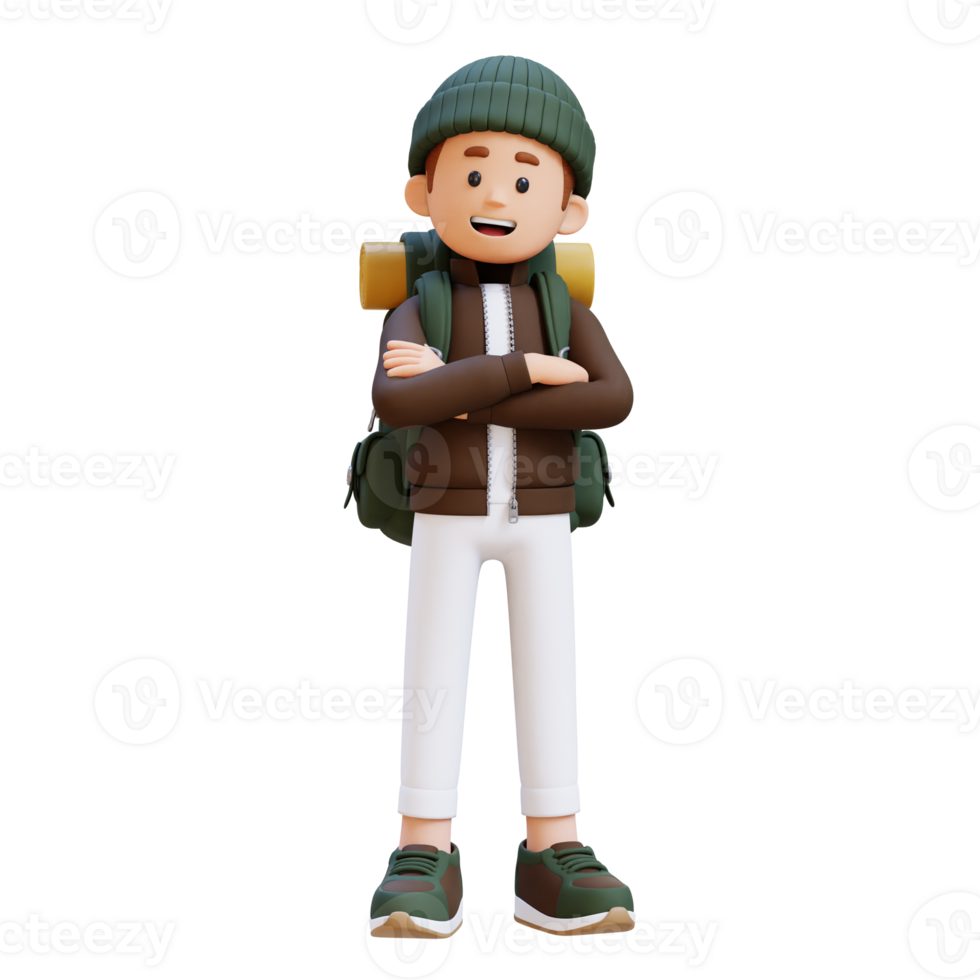 3D Traveller Character Crossed Arms Pose png