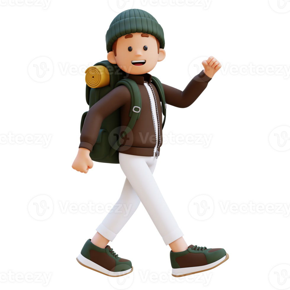 3D Traveller Character Walking with Confident png