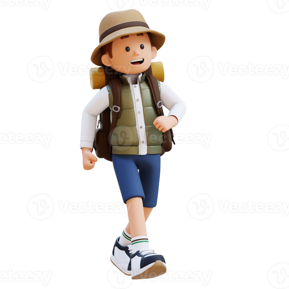 3D Traveller Character Walking with Confident png