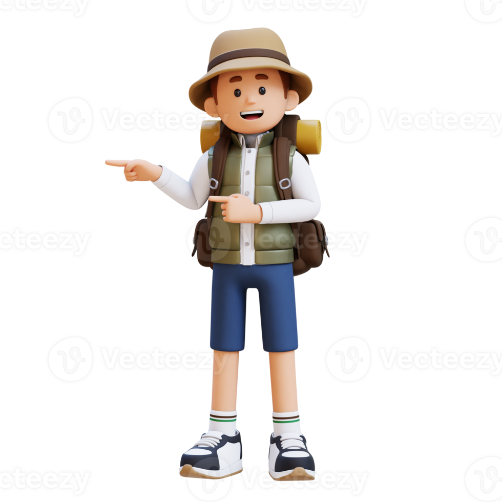 3D Traveller Character Pointing to the Right Pose png