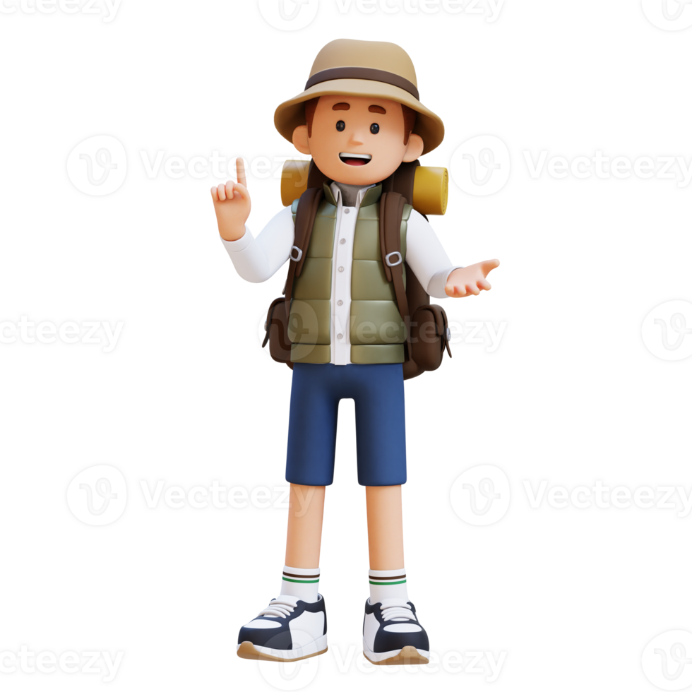 3D Traveller Character Explaining Pose png