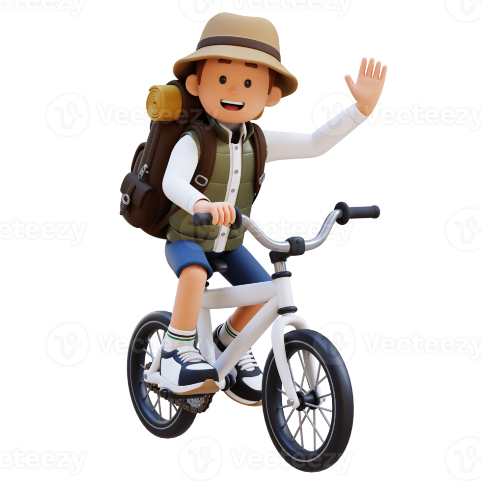 3D Traveller Character Riding Bicycle png