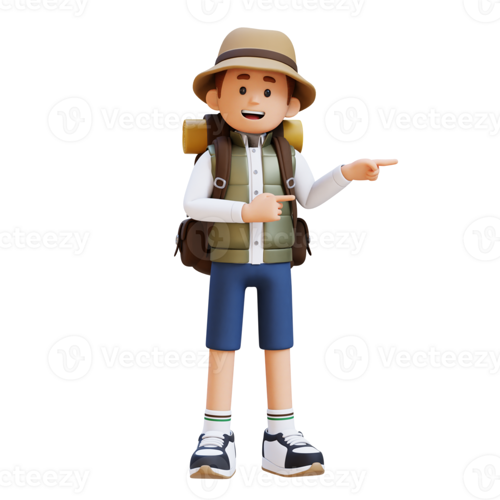 3D Traveller Character Pointing to the Left Pose png