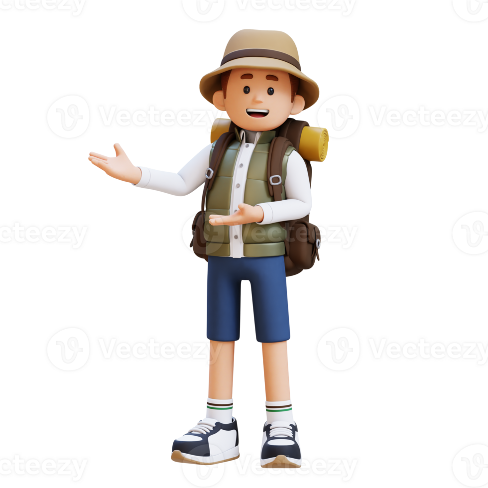 3D Traveller Character Presenting to the Right Pose png