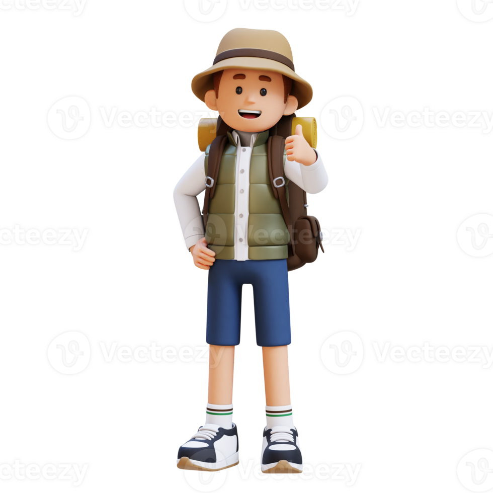 3D Traveller Character Giving Thumbs Up Pose png