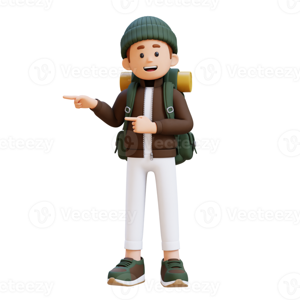 3D Traveller Character Pointing to the Right Pose png