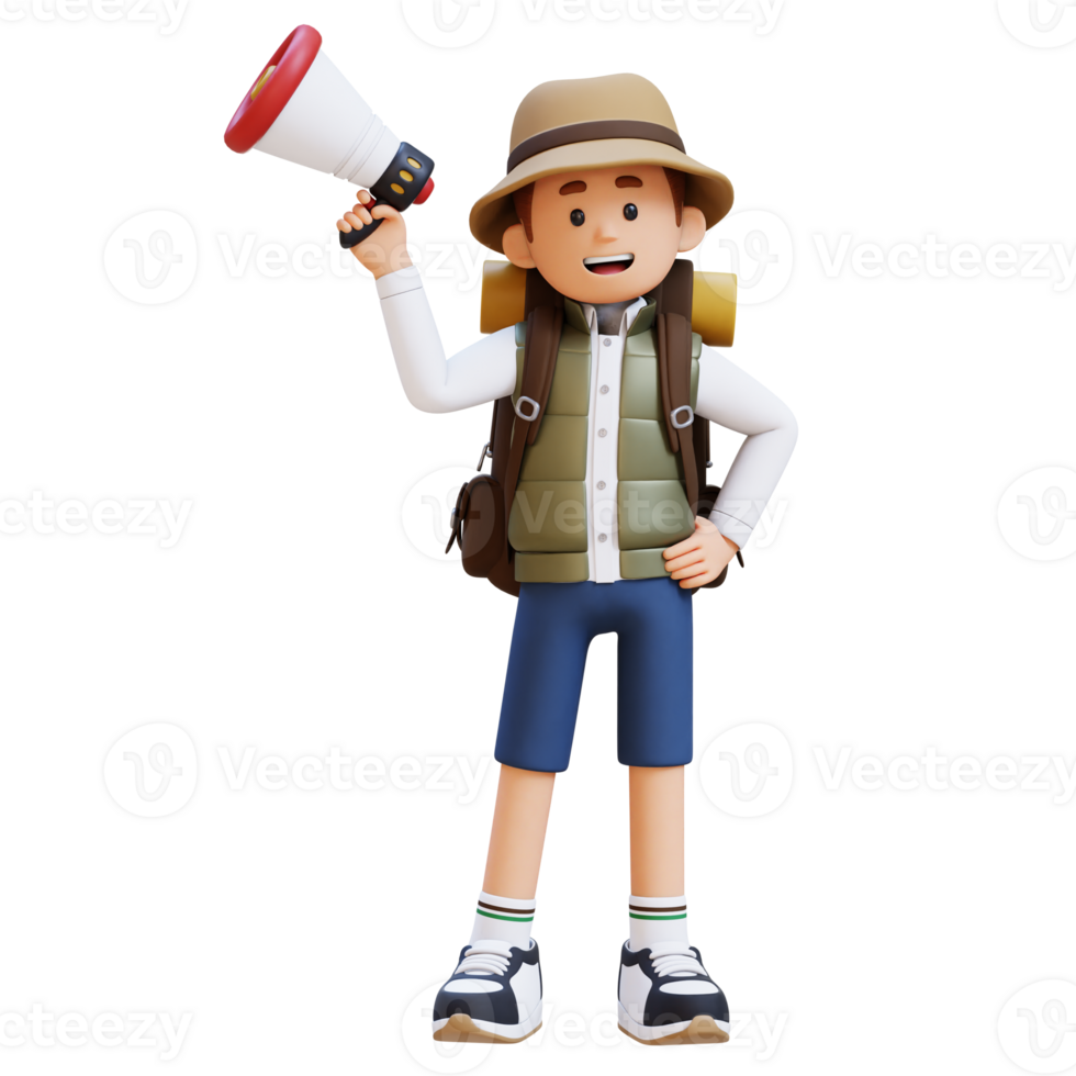 3D Traveller Character Holding Megaphone png