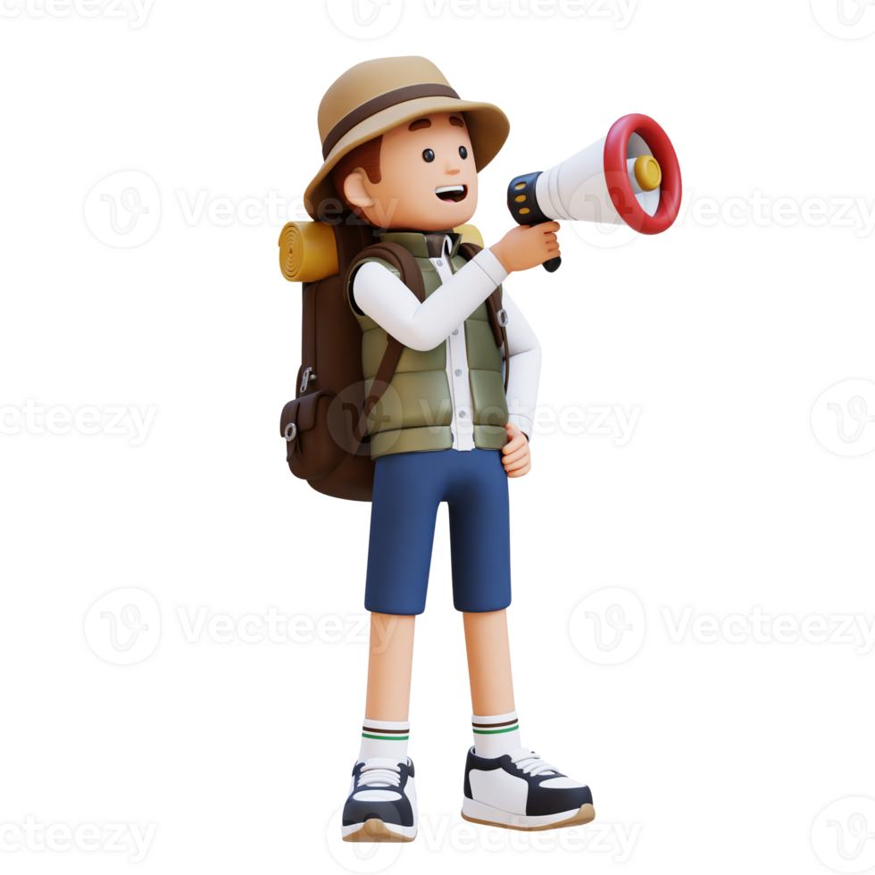 3d viajero personaje gritos con megáfono png