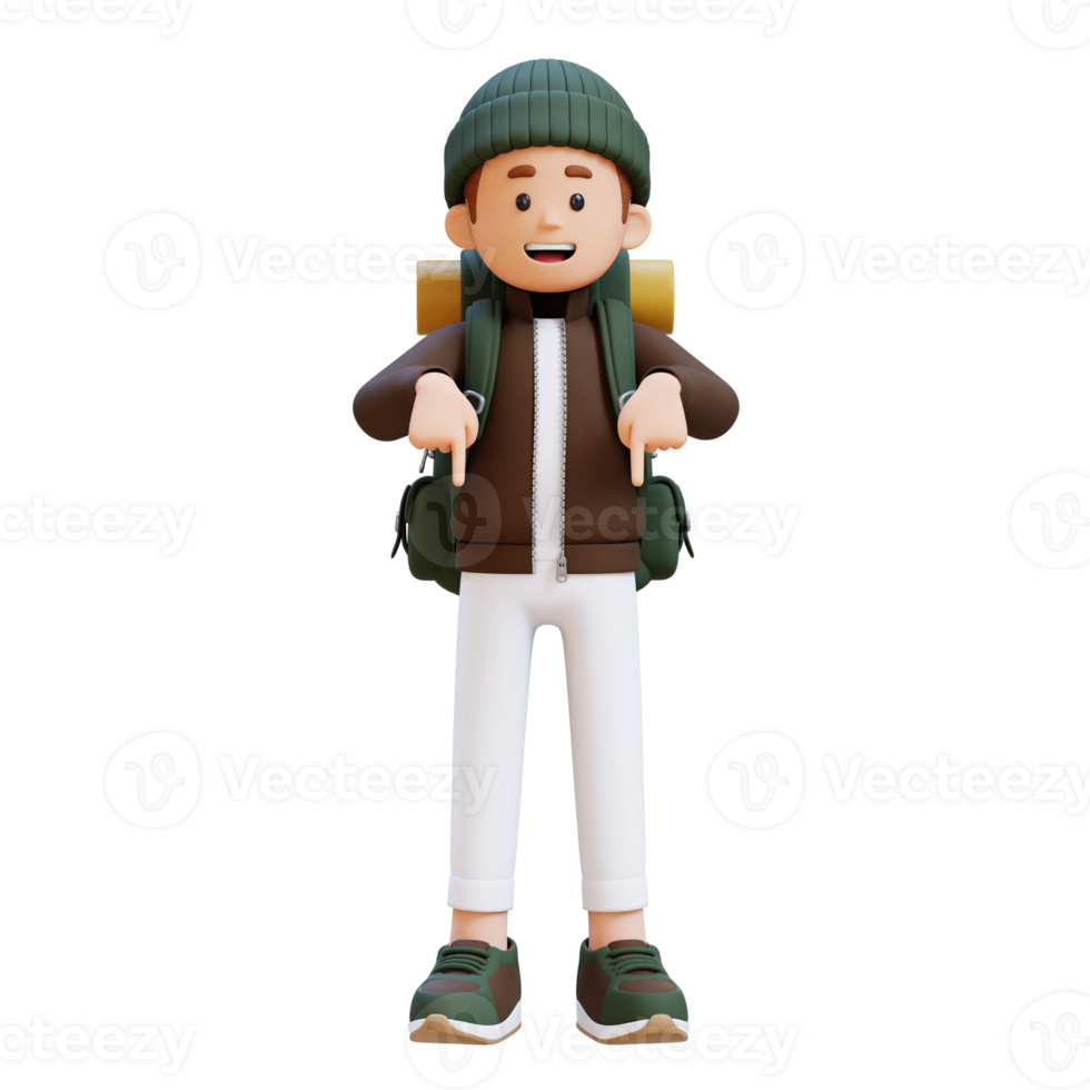 3D Traveller Character Pointing Downward png