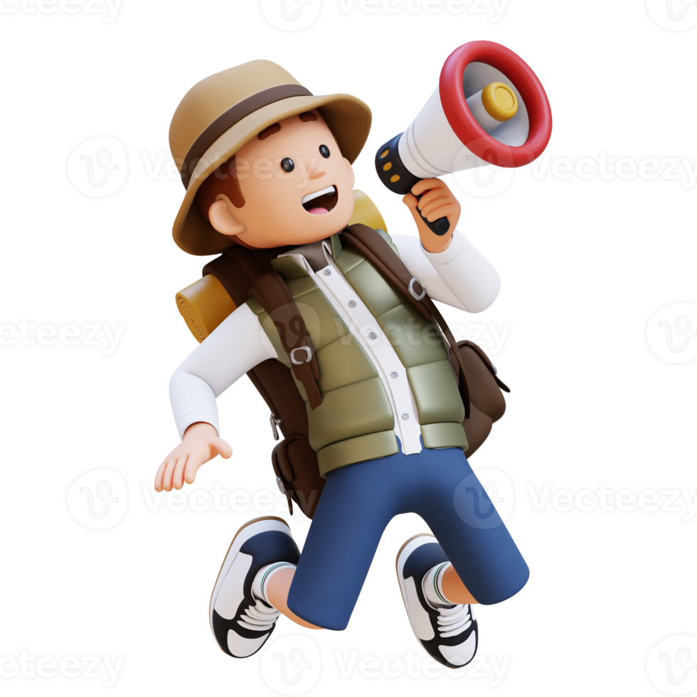 3D Traveller Character Holding Megaphone png