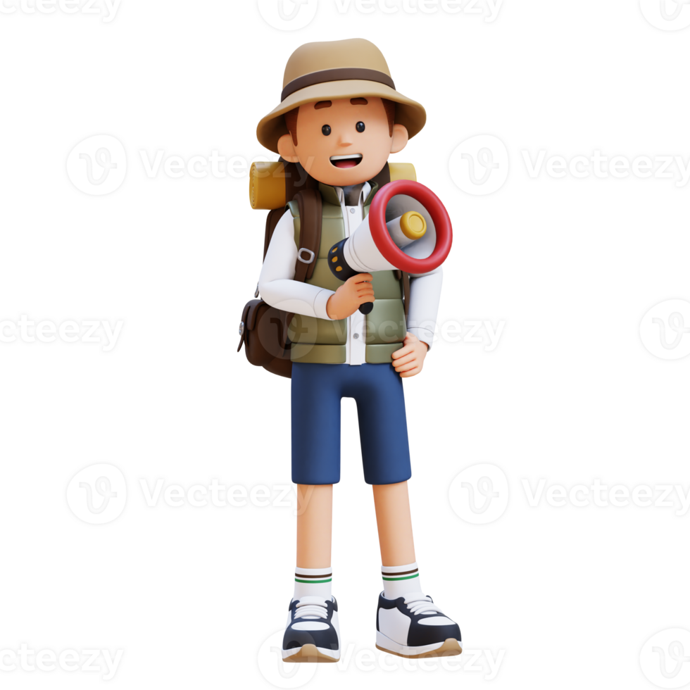 3D Traveller Character Holding Megaphone png