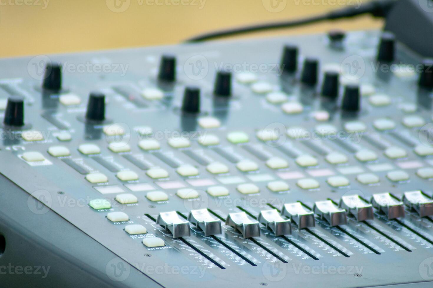 detail of a professional sound system mixing console, audio equipment concept photo