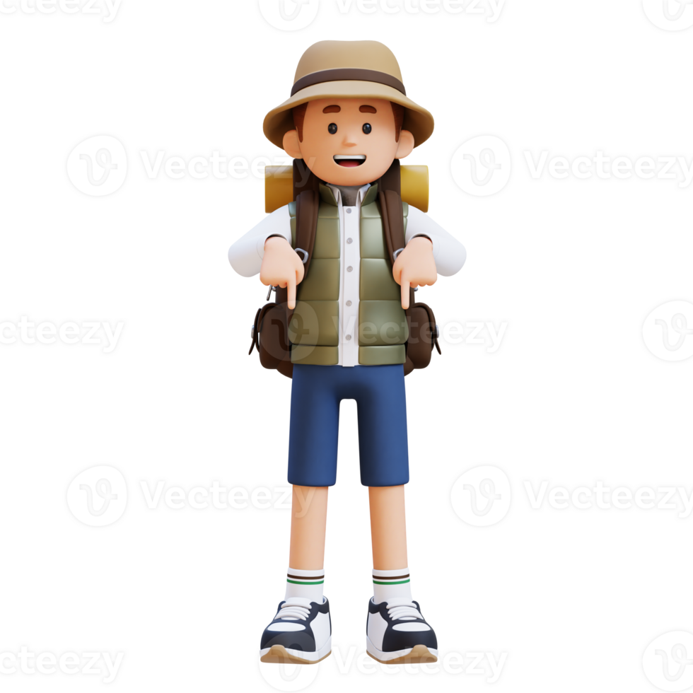 3D Traveller Character Pointing Downward png