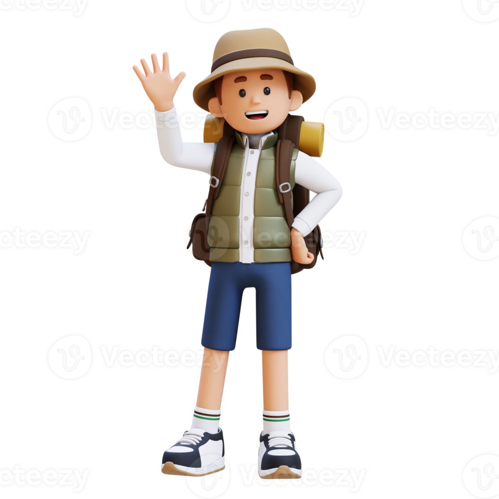 3D Traveller Character Waving Hand Pose png