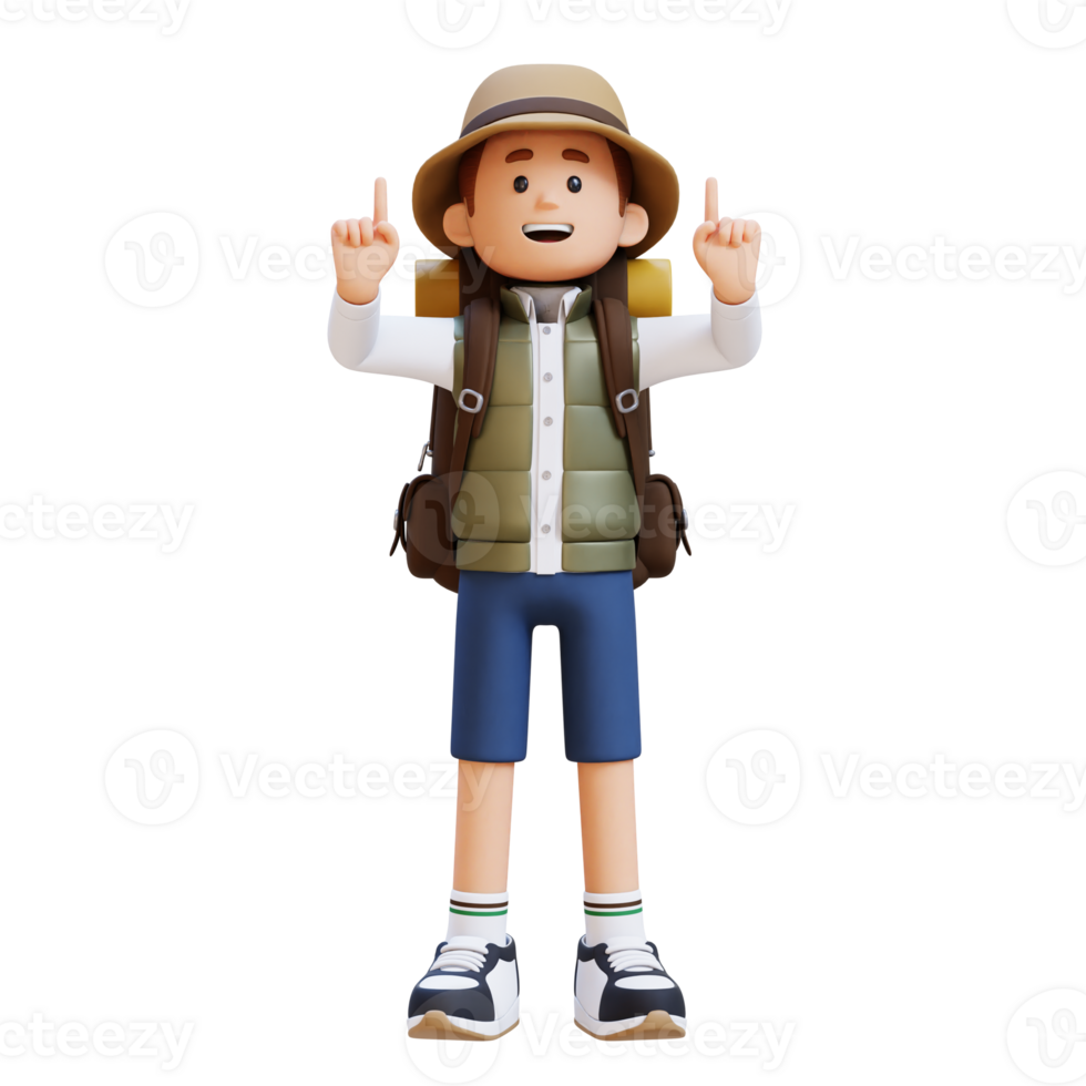 3D Traveller Character Pointing Upward png