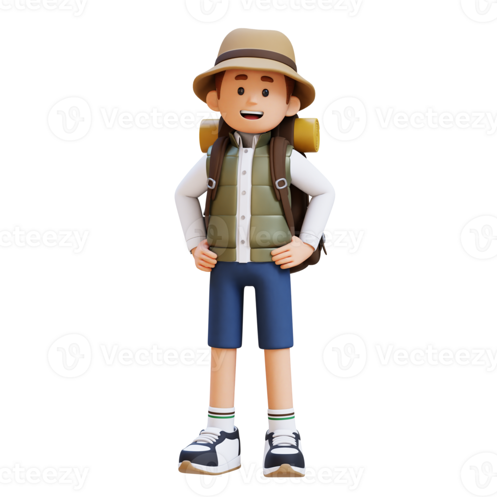 3D Traveller Character Standing with Hand on Hip png
