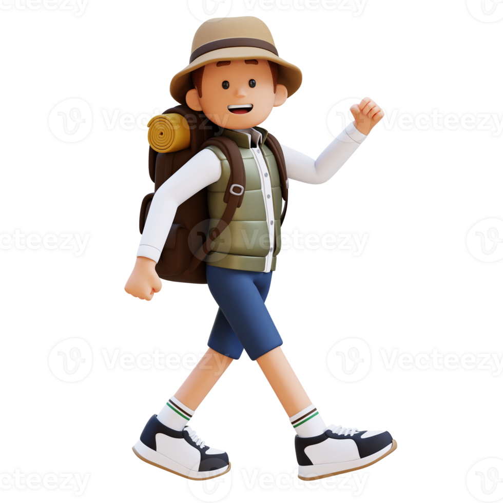 3D Traveller Character Walking with Confident png