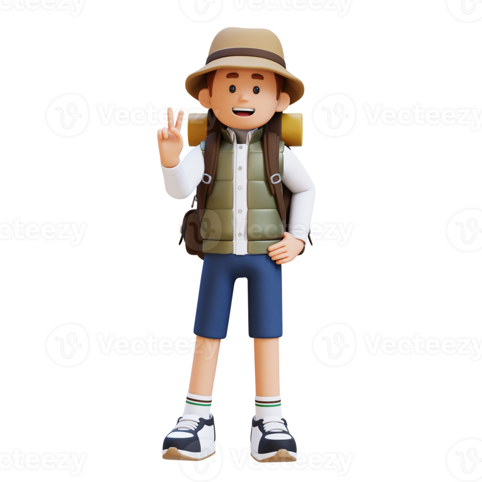 3d viajero personaje dando paz mano firmar actitud png